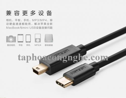 Ugreen 30188 3M màu đen mini usb sang Type-C mạ vàng 24k US153 30030188